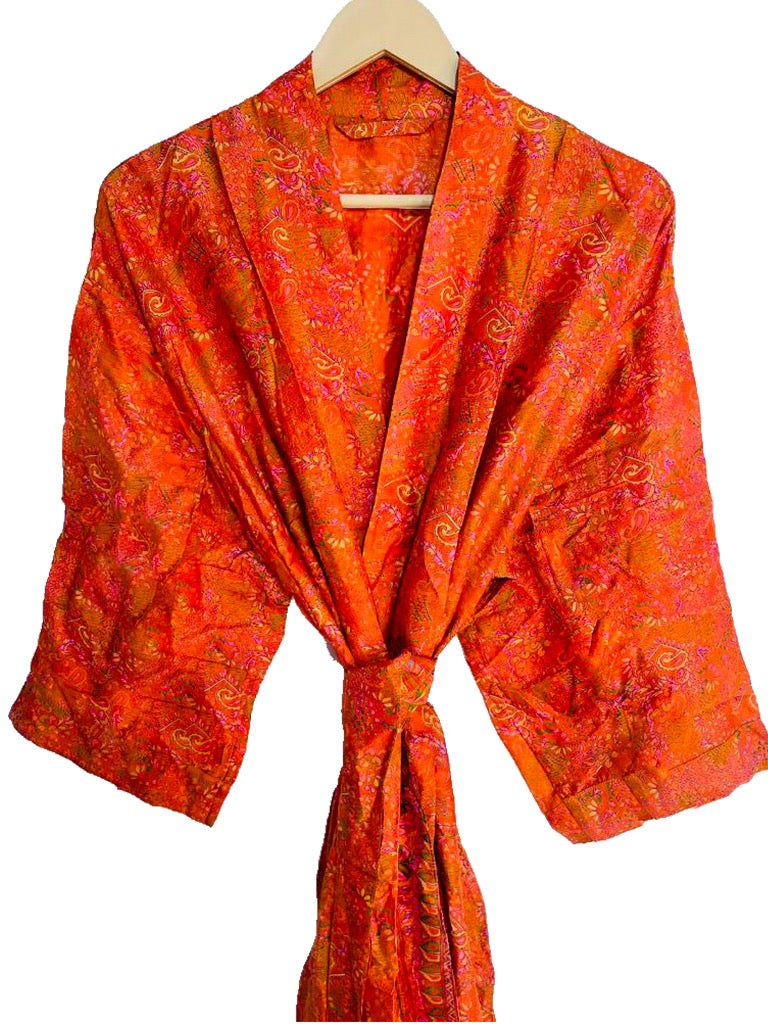 UPCYCLED REAL SILK KIMONO - Kimono lungo con cintura in vera seta riciclata