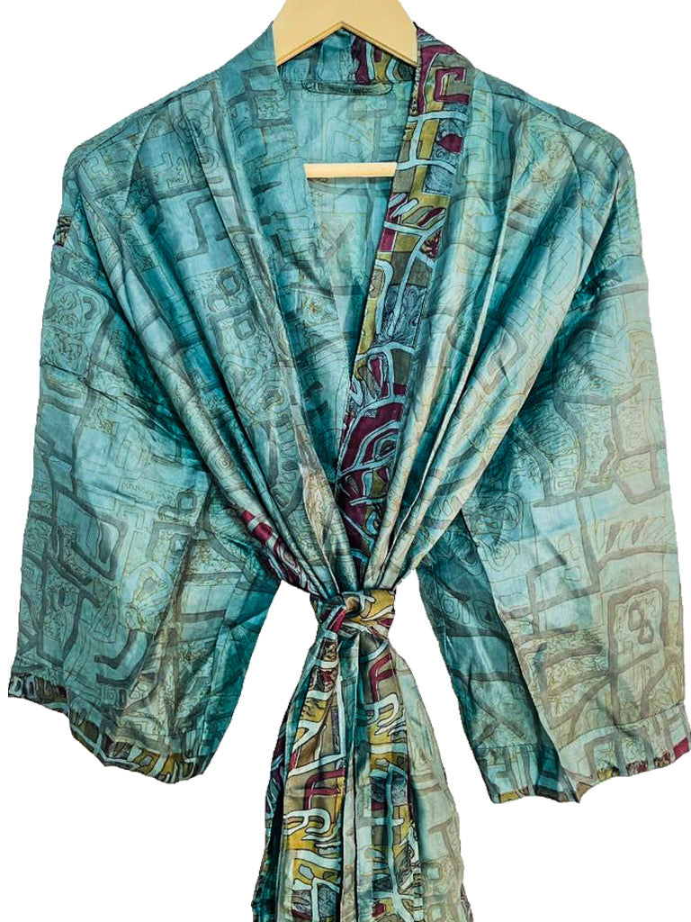 UPCYCLED REAL SILK KIMONO - Kimono lungo con cintura in vera seta riciclata