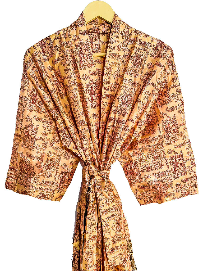 UPCYCLED REAL SILK KIMONO - Kimono lungo con cintura in vera seta riciclata