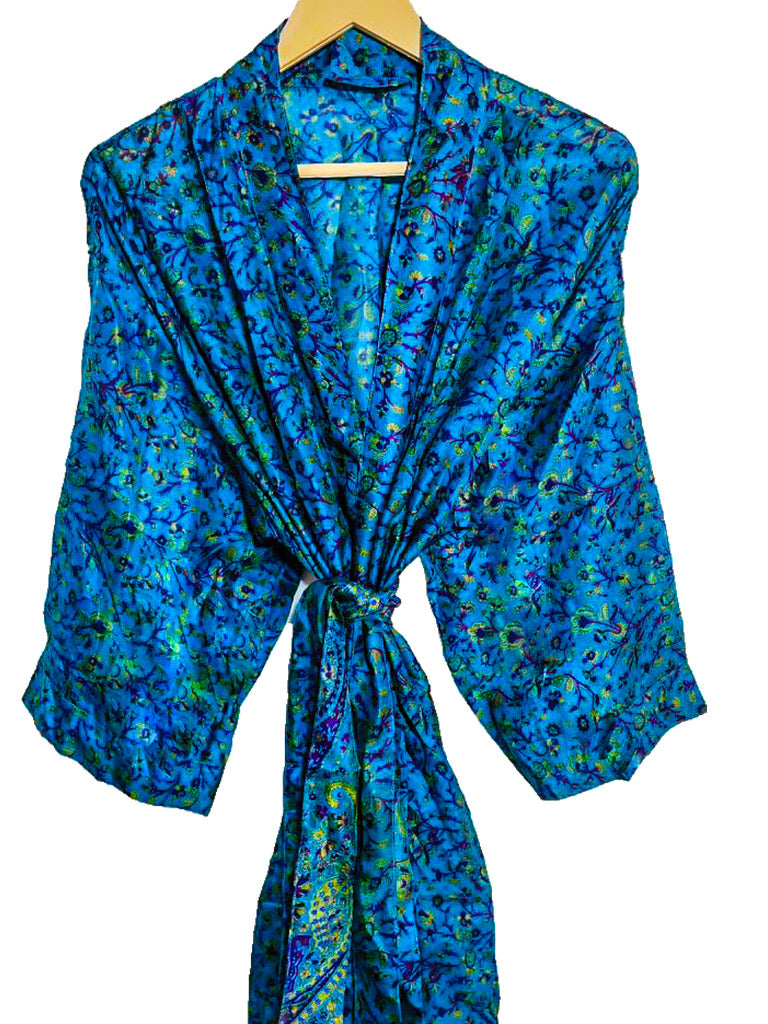 UPCYCLED REAL SILK KIMONO - Kimono lungo con cintura in vera seta riciclata