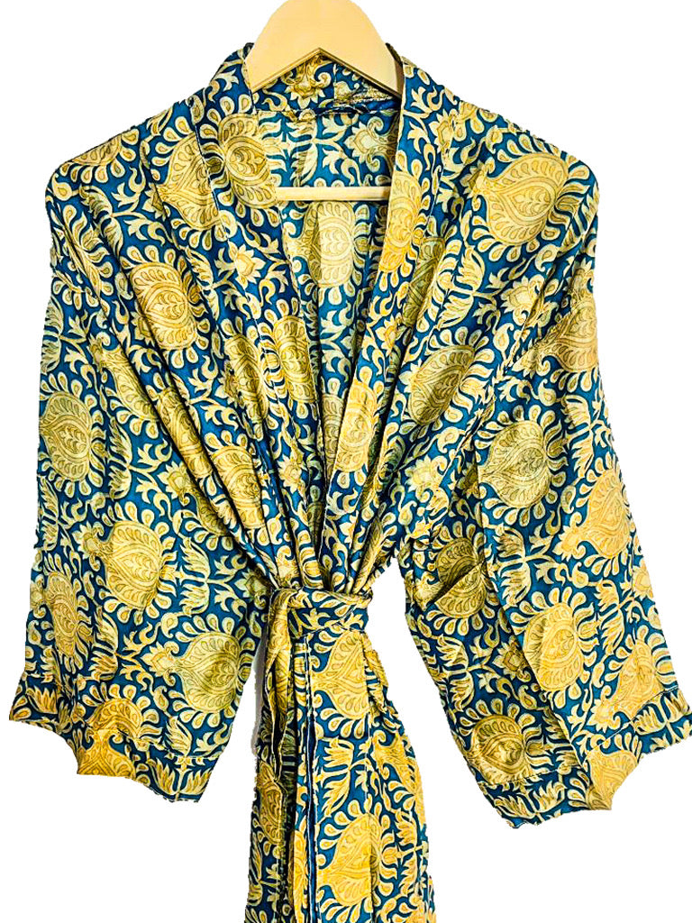 UPCYCLED REAL SILK KIMONO - Kimono lungo con cintura in vera seta riciclata