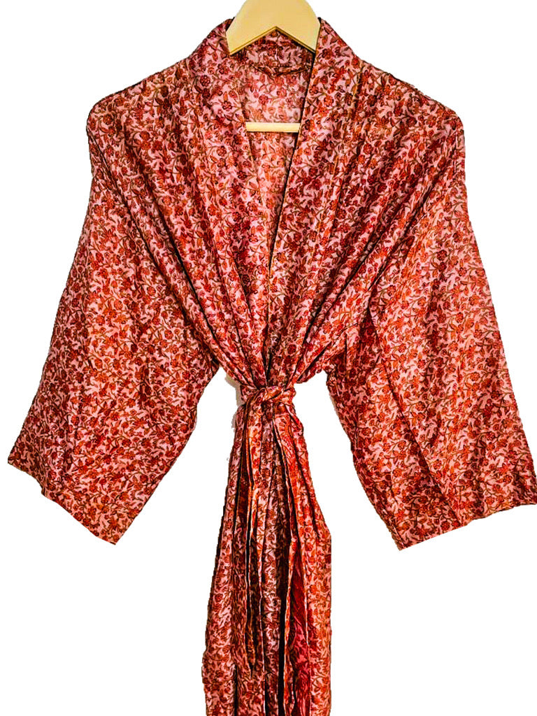 UPCYCLED REAL SILK KIMONO - Kimono lungo con cintura in vera seta riciclata