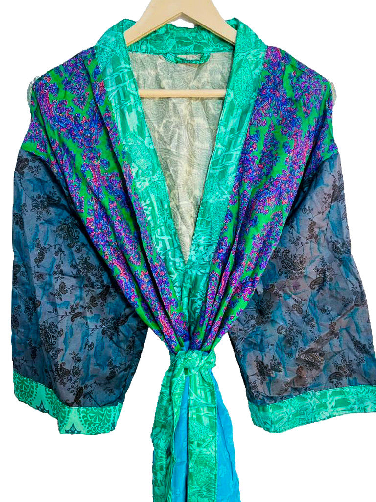 UPCYCLED REAL SILK KIMONO - Kimono lungo con cintura in vera seta riciclata