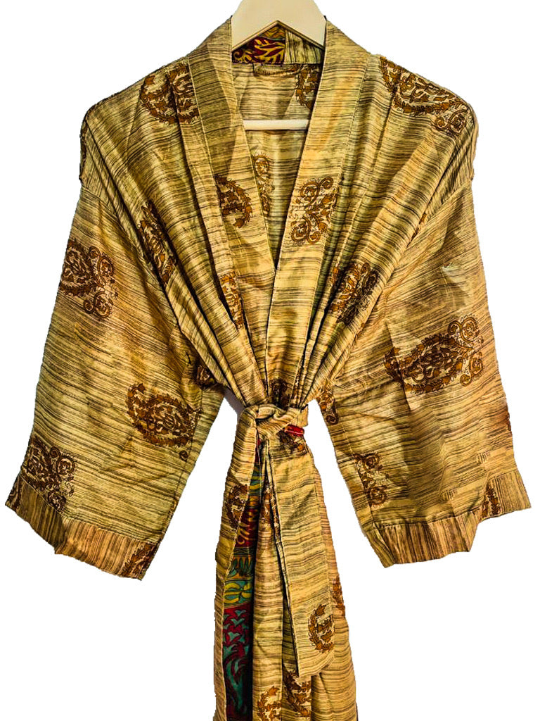 UPCYCLED REAL SILK KIMONO - Kimono lungo con cintura in vera seta riciclata