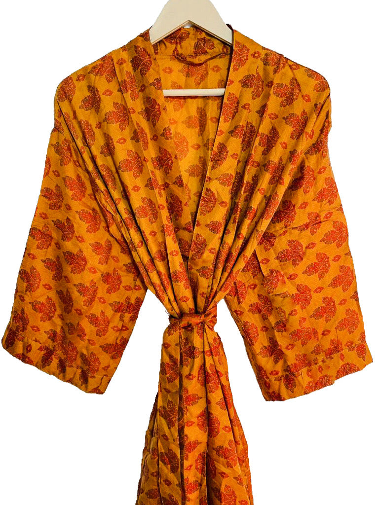 UPCYCLED REAL SILK KIMONO - Kimono lungo con cintura in vera seta riciclata