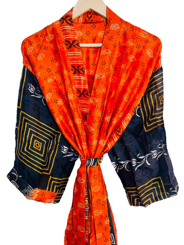 UPCYCLED REAL SILK KIMONO - Kimono lungo con cintura in vera seta riciclata