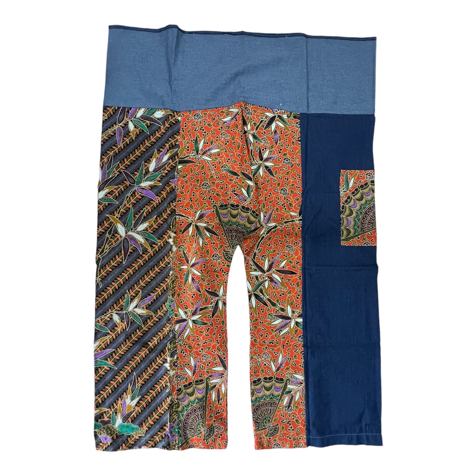 pantalone fisherman in batik thailandese e soft denim Muti-color/Sunset orange