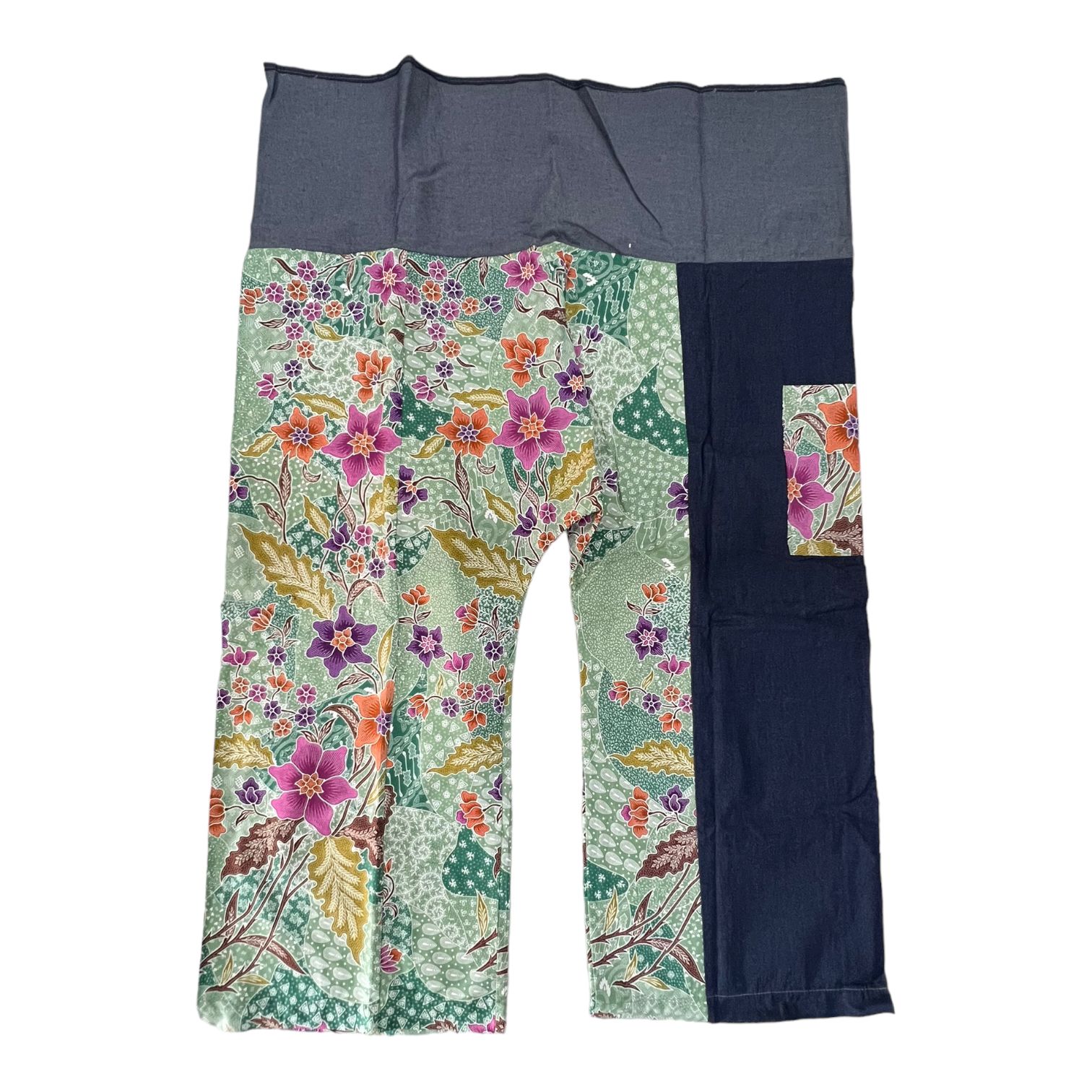 pantalone fisherman in batik thailandese e soft denim Mint green