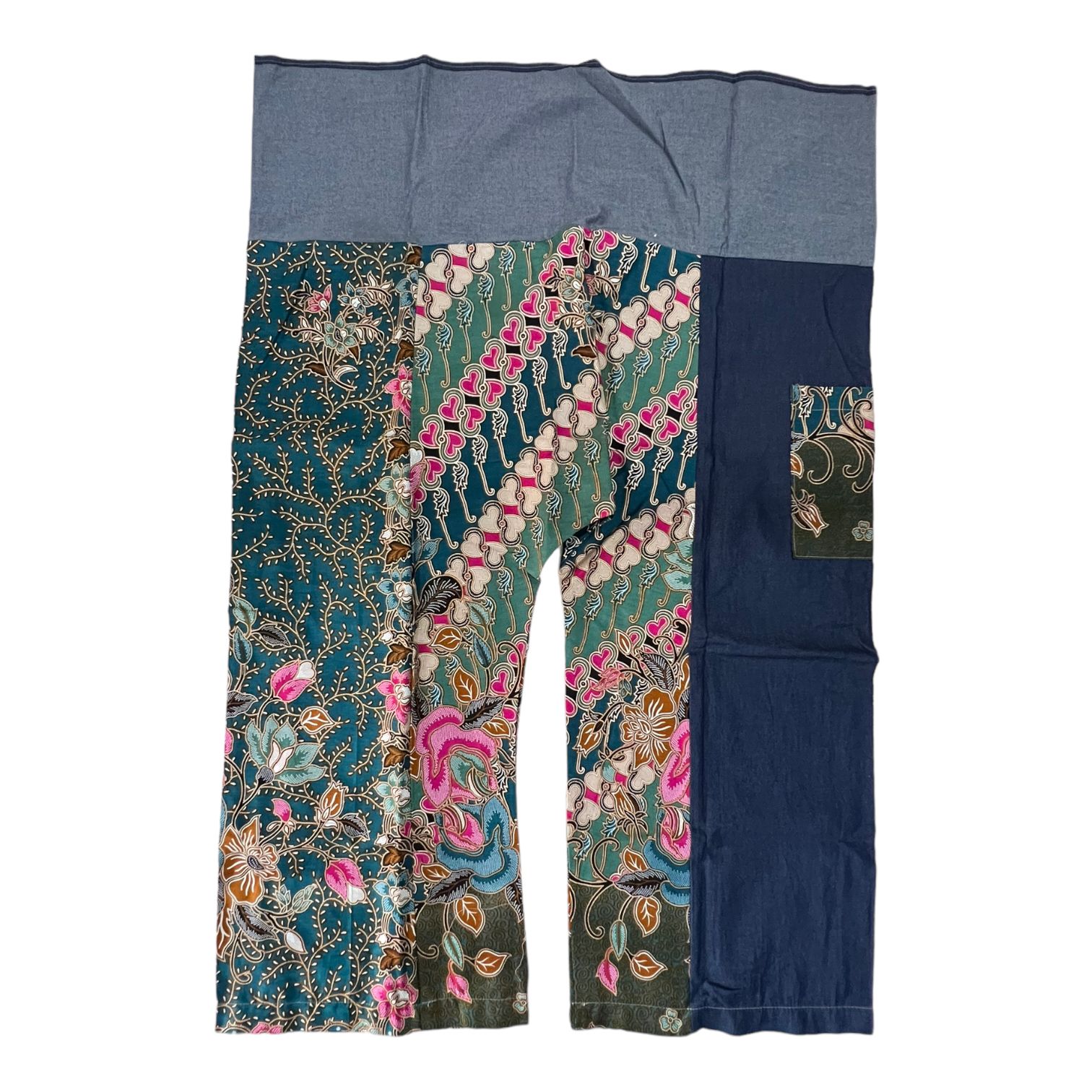 pantalone fisherman in batik thailandese e soft denim Multigreen