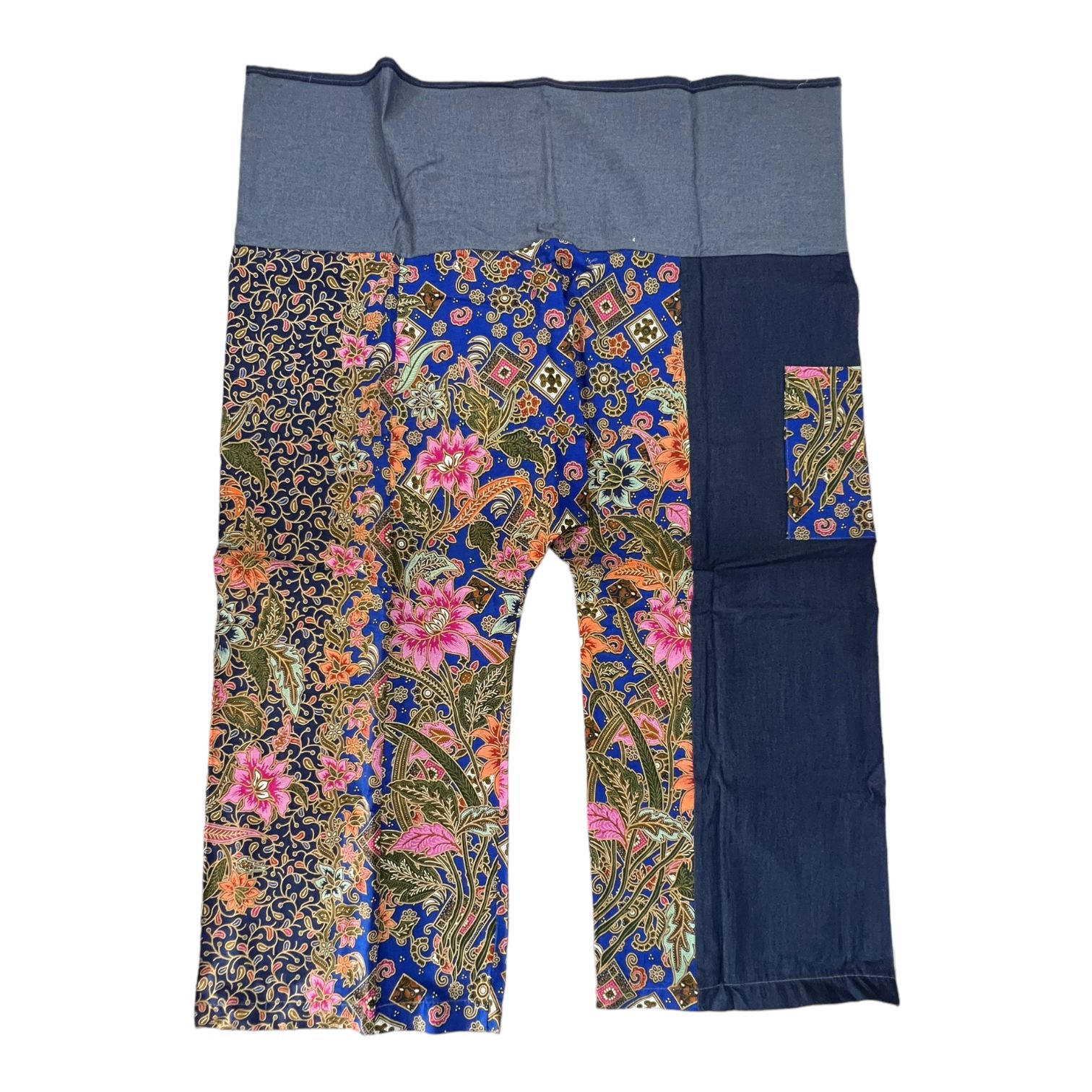 pantalone fisherman in batik thailandese e soft denim Night blue/Electric blue