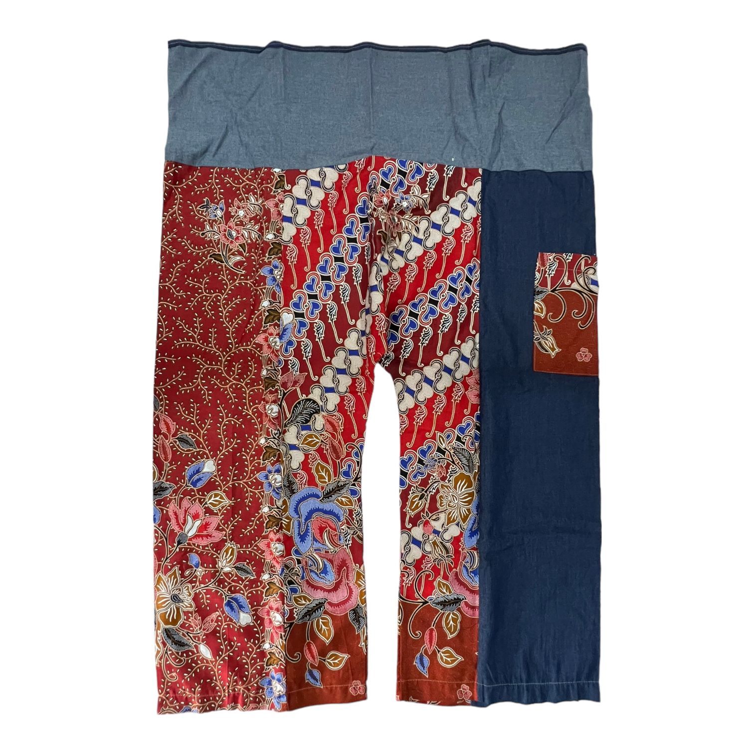 pantalone fisherman in batik thailandese e soft denim Grand canyon red/Multi-color