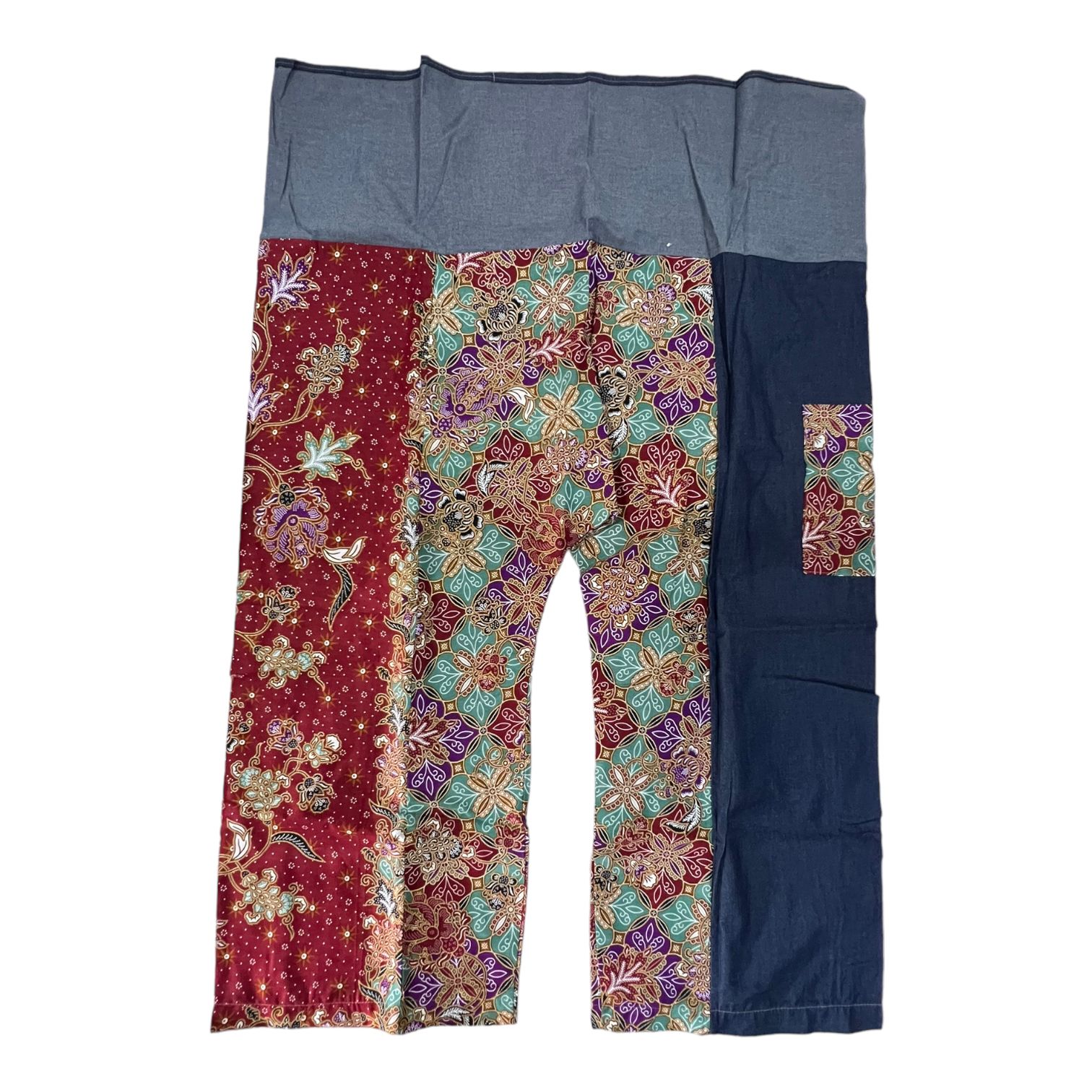 pantalone fisherman in batik thailandese e soft denim Bordeaux/Multi-color