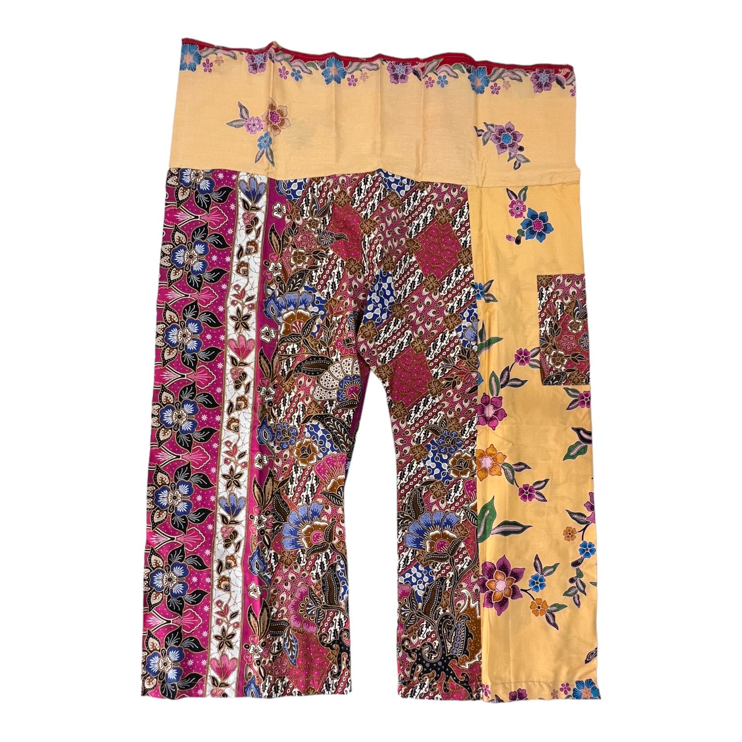 pantalone fisherman in batik thailandese e soft denim Sahara sun/Fuchsia pink