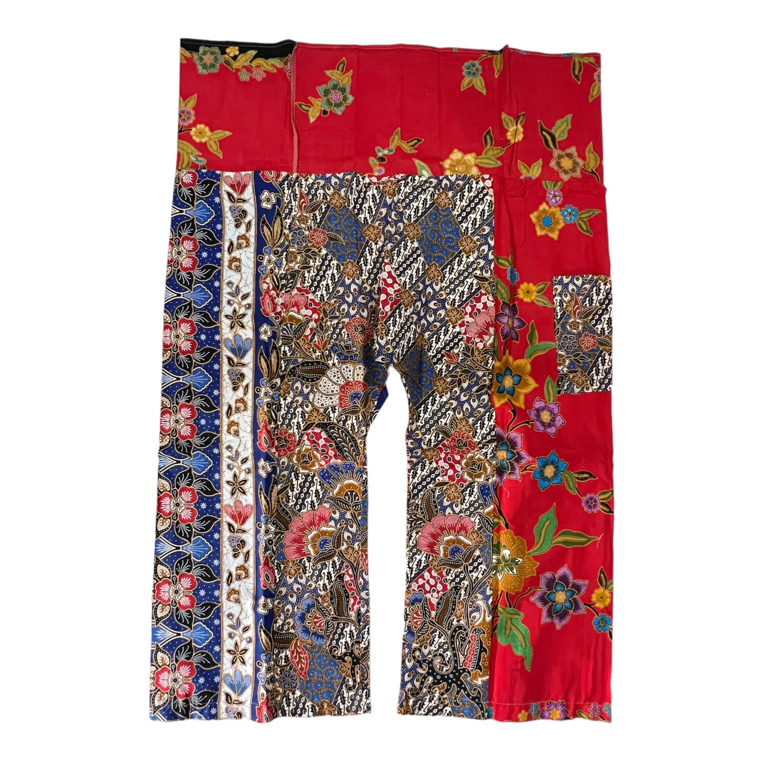 pantalone fisherman in batik thailandese 100% cotone unisex donna uomo Flame scarlet/Multiblue