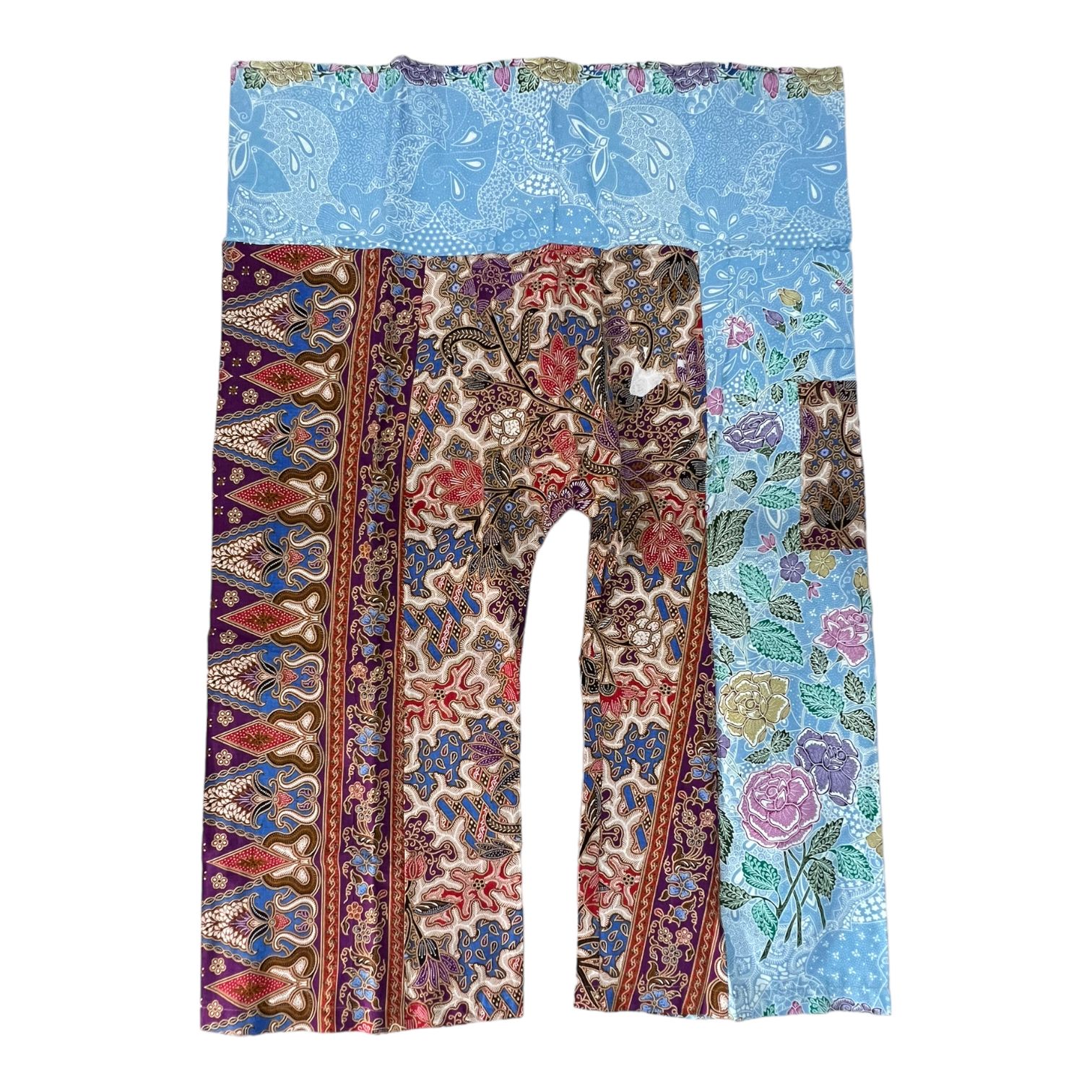 pantalone fisherman in batik thailandese 100% cotone unisex donna uomo Placid blue/Multi-color