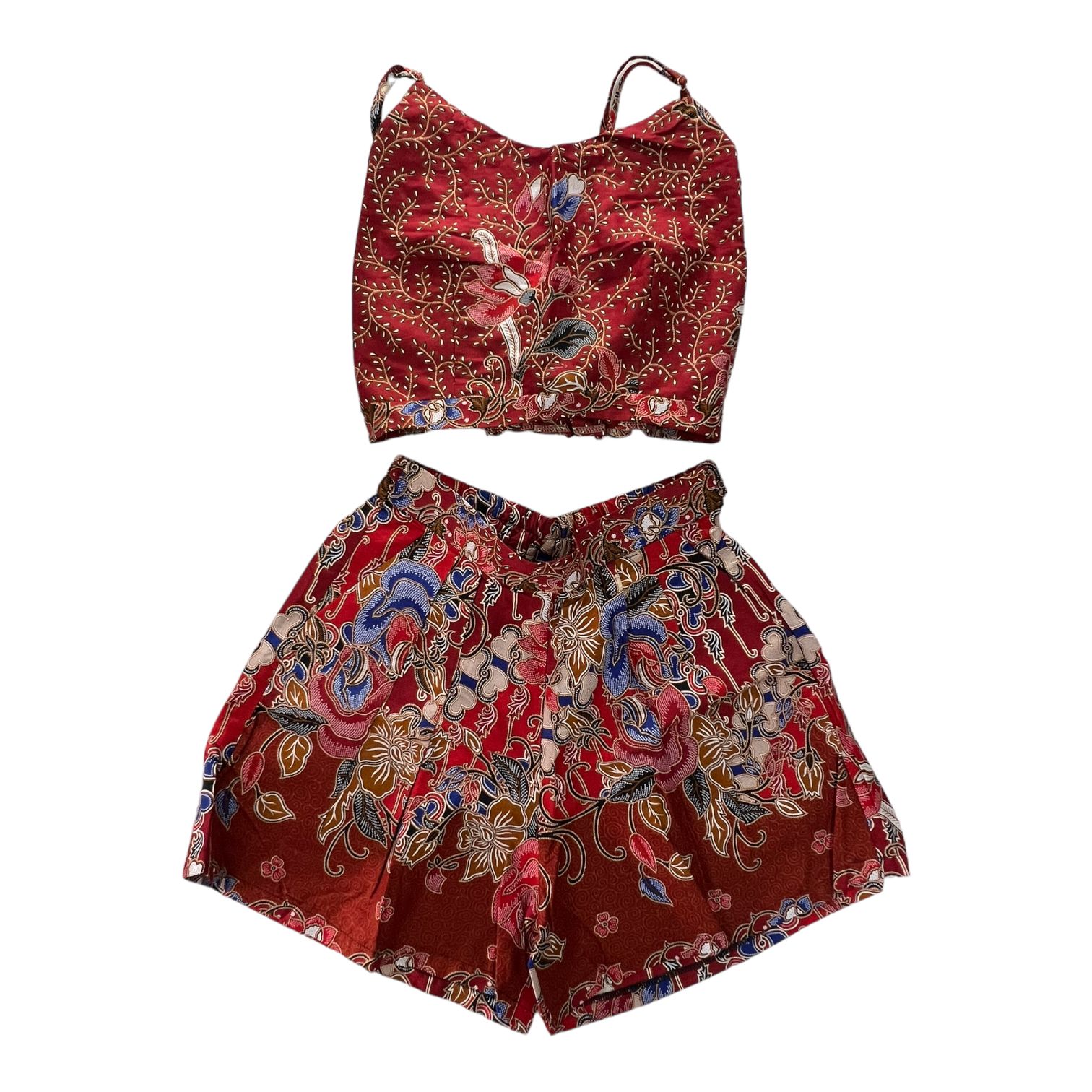  set short pants e top in batik thailandese in 100% cotone True red