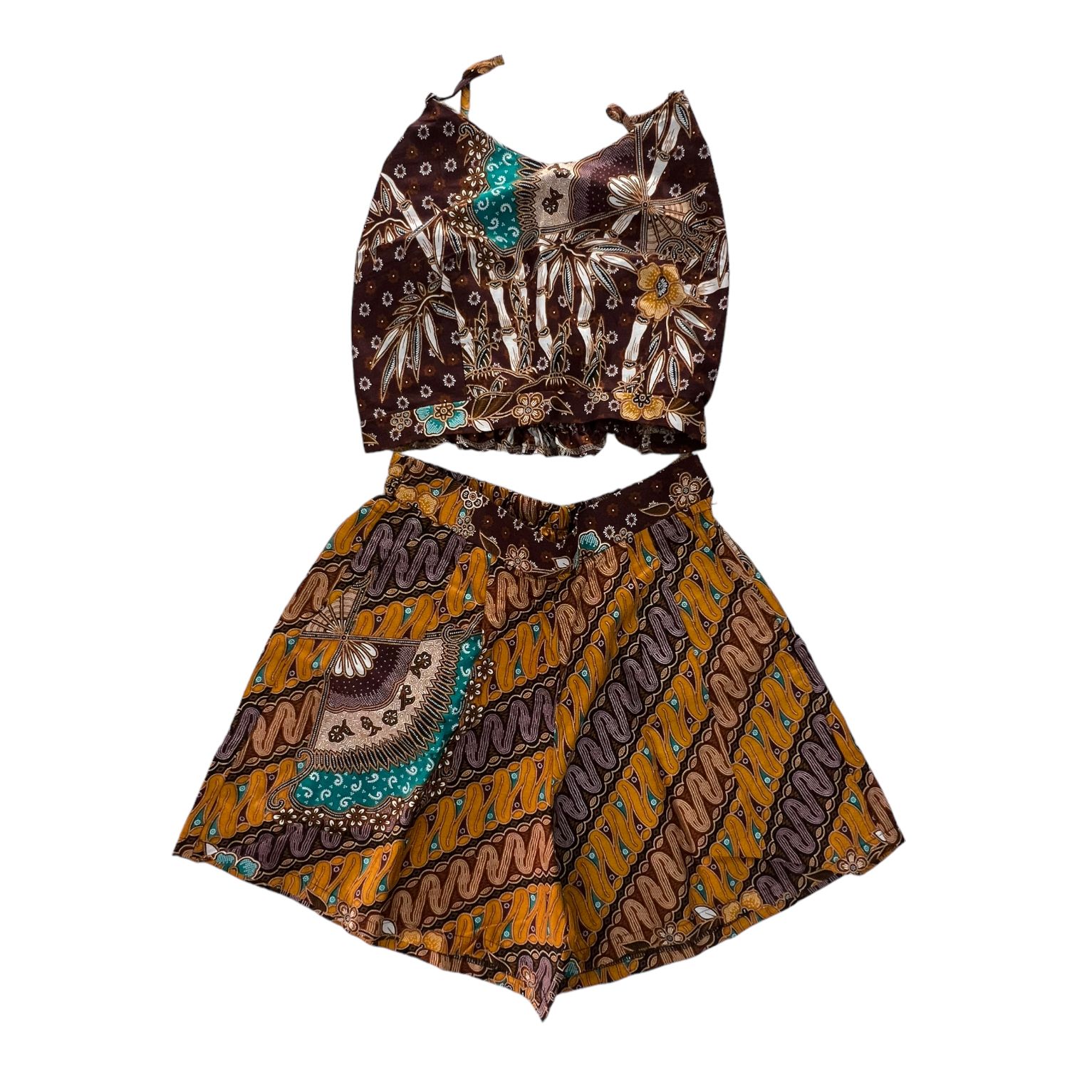  set short pants e top in batik thailandese in 100% cotone Downtown brown/Sudan brown