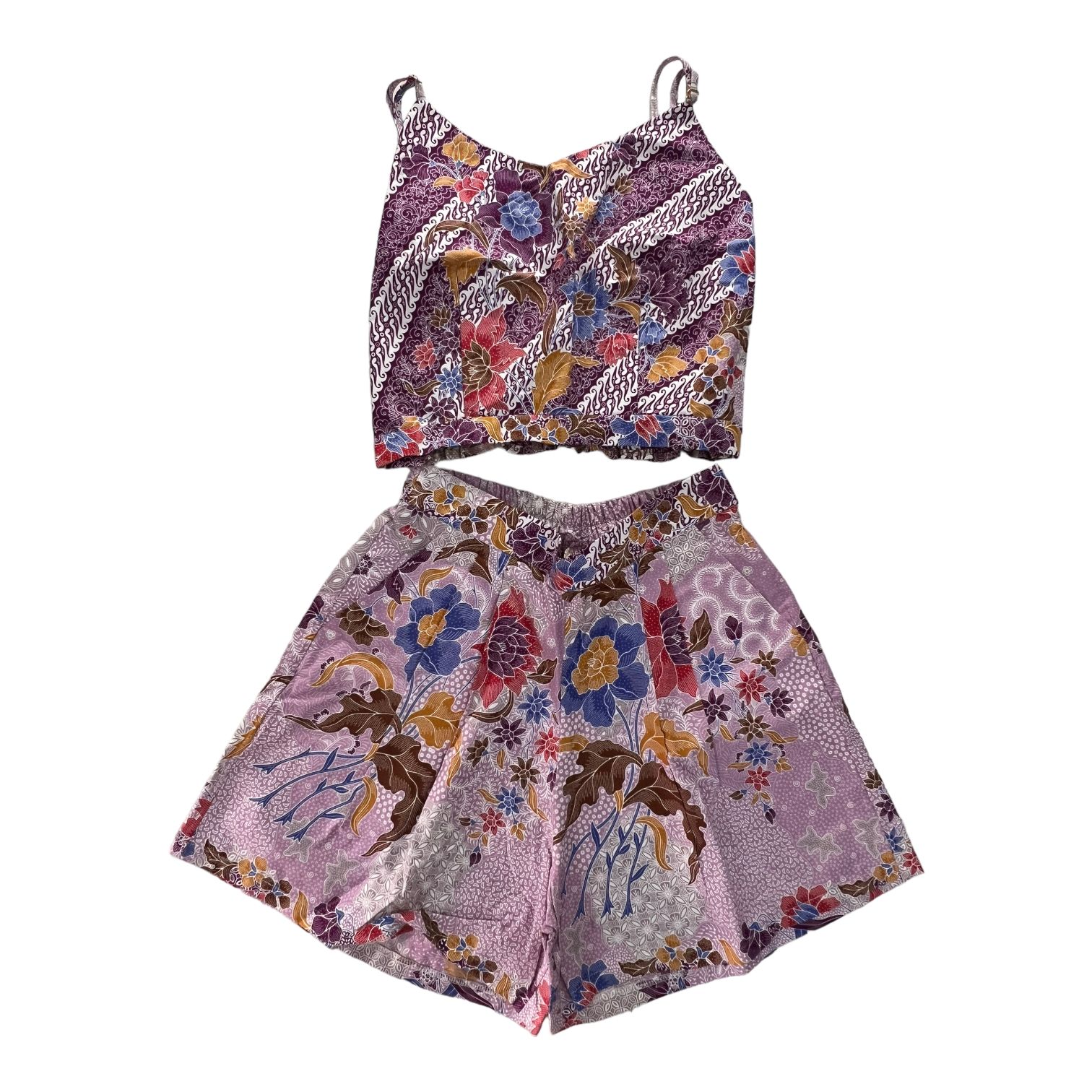  set short pants e top in batik thailandese in 100% cotone Radiant orchid/Lavender Fog