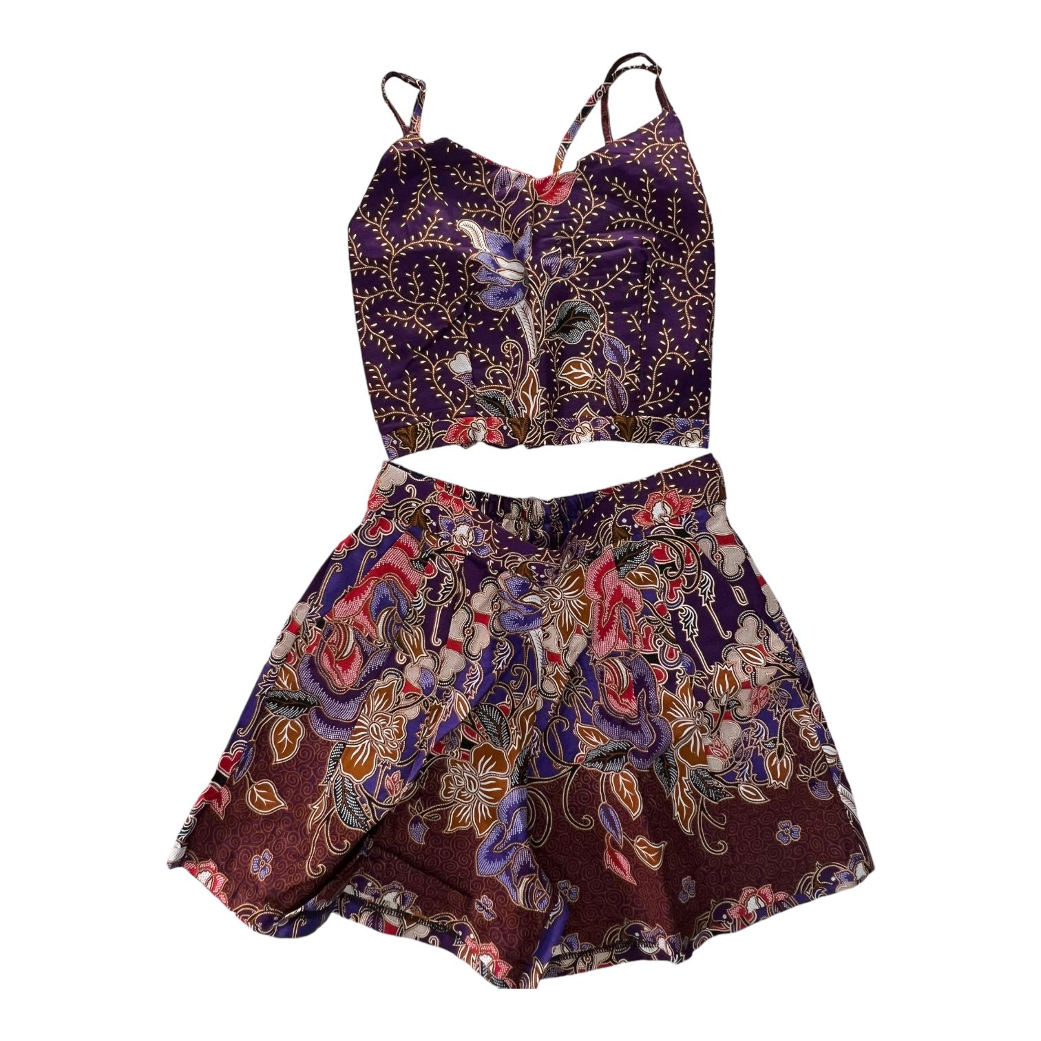  set short pants e top in batik thailandese in 100% cotone Deep purple/Amaranto