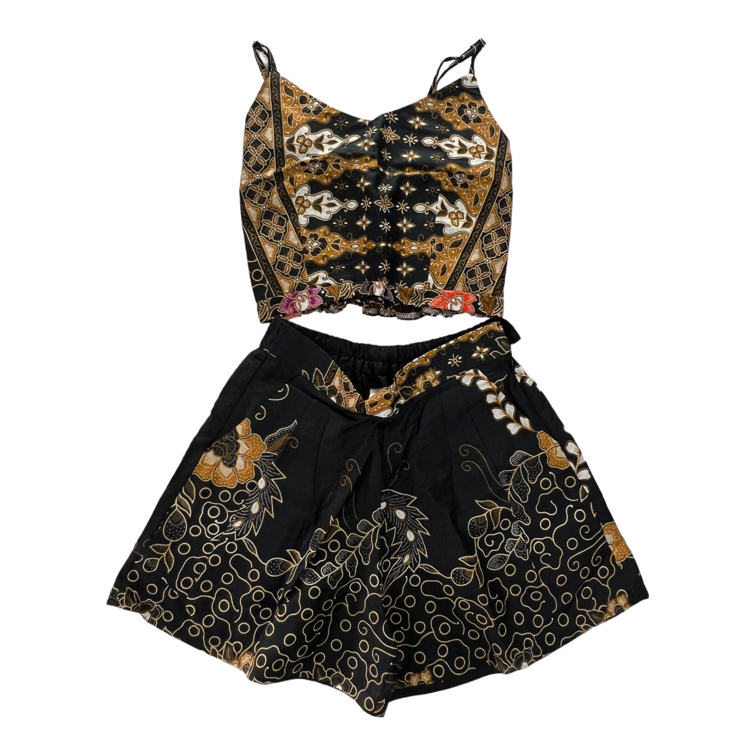  set short pants e top in batik thailandese in 100% cotone Multiblack/Black